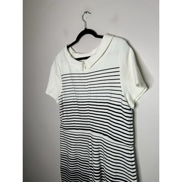 Talbots Black White Midi Collared Stripes Short Sleeve Size 16 - Picture 6 of 14